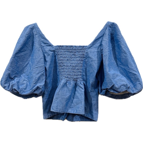 Sandro | Mayan Cropped Shirred Chambray Top - Picture 5 of 5